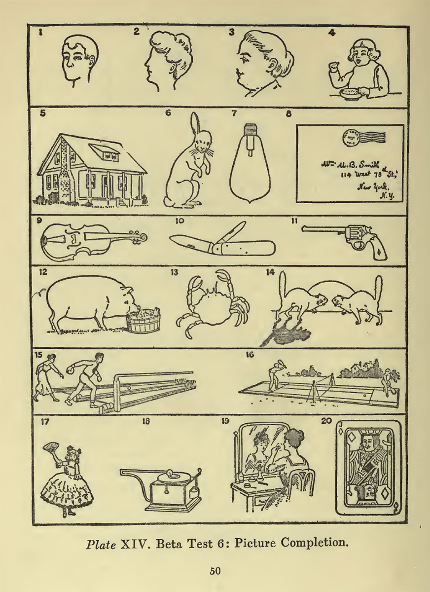 Illustrations for a Binet Simon IQ test