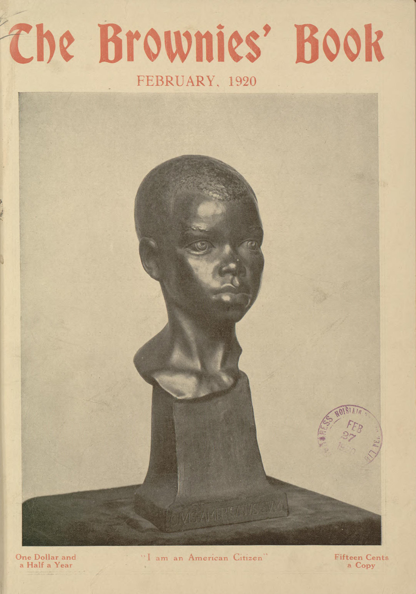 Book cover featuring a bust sculpture (head and neck) of a young black boy