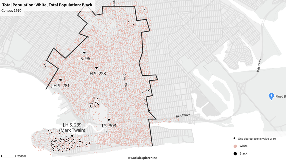 Map showing segregation of of Black students in school districts