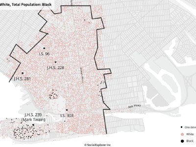 Map showing segregation of of Black students in school districts