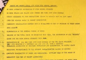 A typewritten list of demands of Black and Puerto Rican high-school students