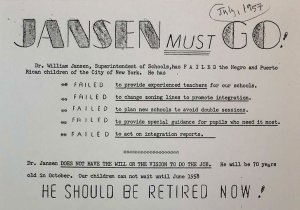 Flyer calling for the resignation of William Jansen, Superintendent of Schools