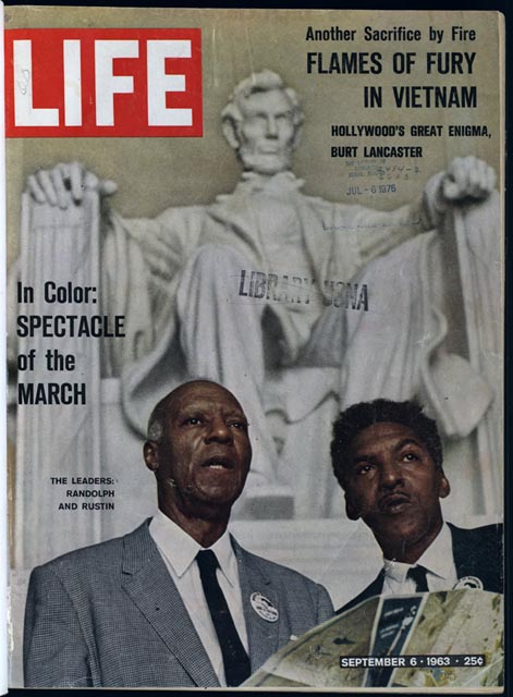 A. Philip Randolph and Bayard Rustin in front of the Lincoln Memorial