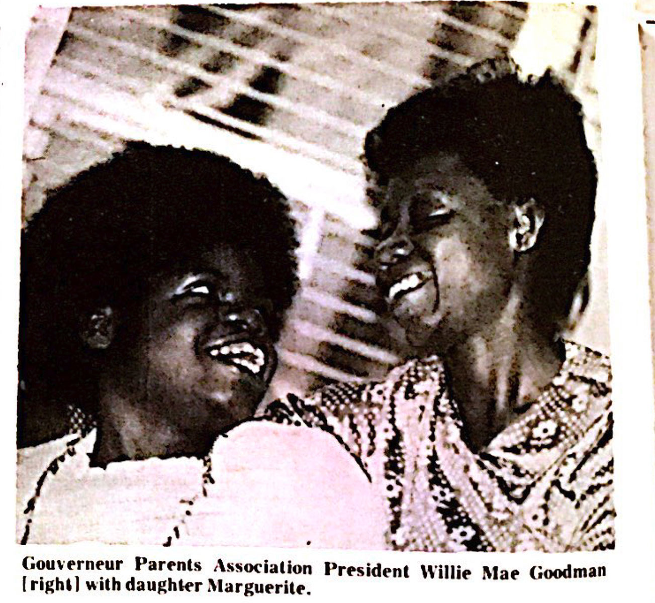 Marguerite Goodman and Willie Mae Goodman sit next to each other. Both are smiling.