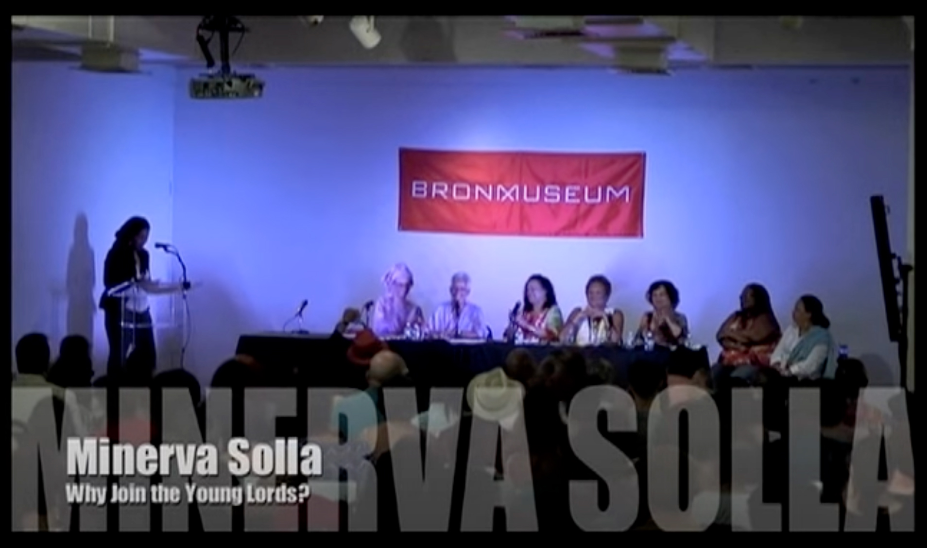 Still image from a panel event at the Bronx Museum with women from the Young Lords