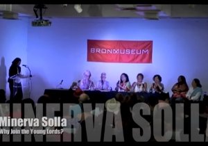 Still image from a panel event at the Bronx Museum with women from the Young Lords